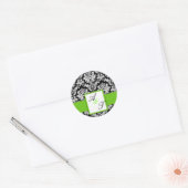 Green Wedding Monogram Damask Siegel Runder Aufkleber (Umschlag)