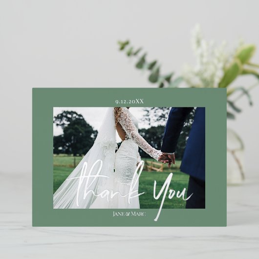 Green Wedding Real Foil 2 Fotos Danke Karten (Stehend vorne)