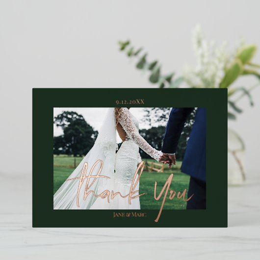 Green Wedding Real Foil 2 Fotos Danke Karten (Stehend vorne)