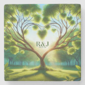 Green Wedding Romantic Treppenkaffee Monogram Steinuntersetzer (Vorderseite)