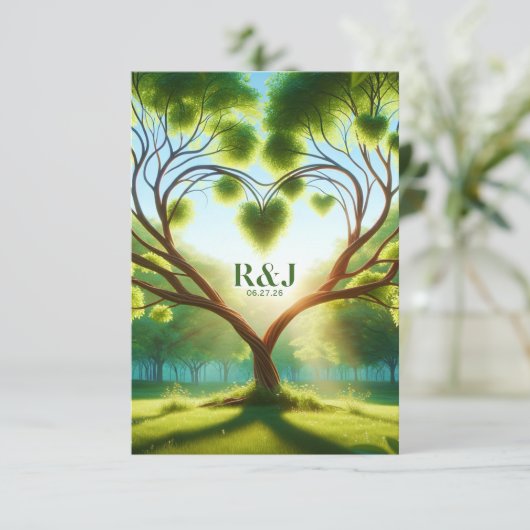 Green Wedding RSVP Enclosure Card Begleitkarte (Stehend Vorderseite)