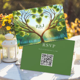 Green Wedding RSVP QR Code Response Card