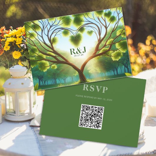 Green Wedding RSVP QR Code Response Card