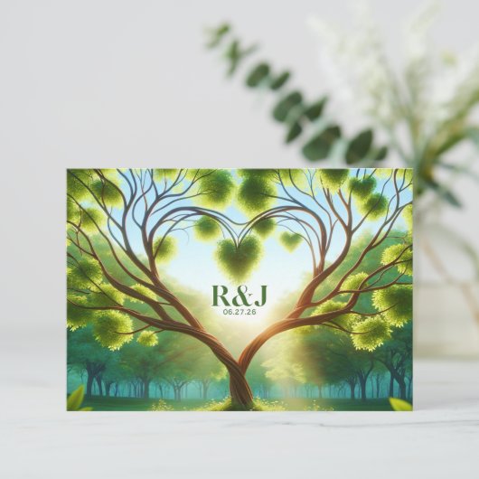 Green Wedding RSVP QR Code Response Card Karte (Stehend Vorderseite)
