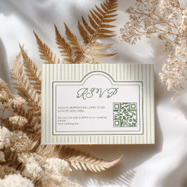 Green Wedding Striped QR code RSVP Card Karte