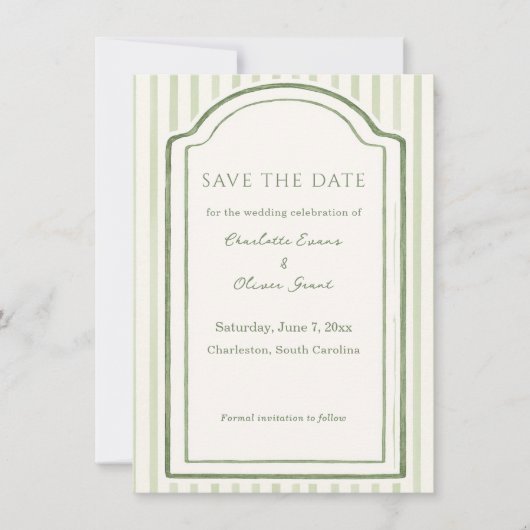 Green Wedding Striped Save The Date (Vorderseite)