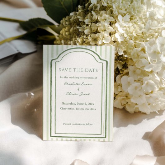Green Wedding Striped Save The Date
