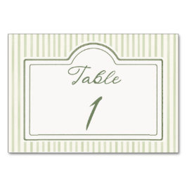 Green Wedding Striped Table Card Tischnummer