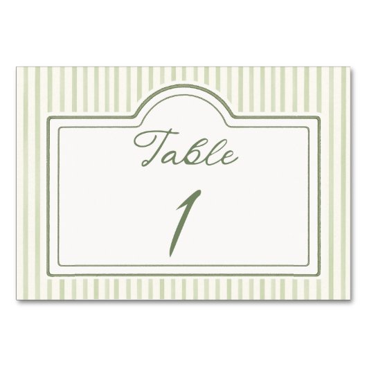 Green Wedding Striped Table Card Tischnummer (Vorderseite)