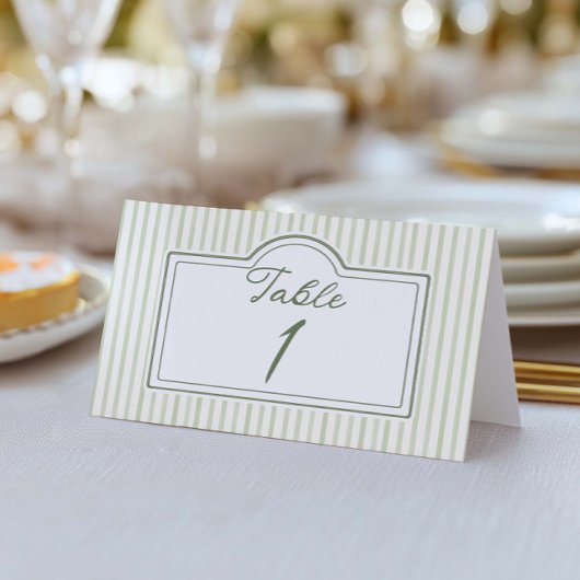 Green Wedding Striped Table Number