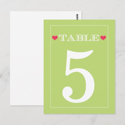 Green Wedding Tischnummer Cards (Vorne/Hinten)