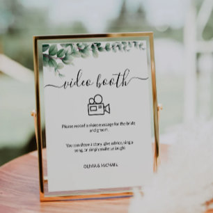 Green Wedding Video Booth Sign, zeitgenössisch Sockelschild