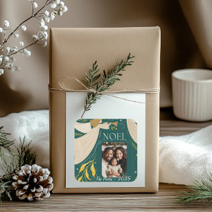 Green Weihnachten Holiday Postkarte 2 Quadratischer Aufkleber