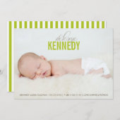 Green Welcome Baby Foto Geburtserklärung Ankündigung (Vorne/Hinten)