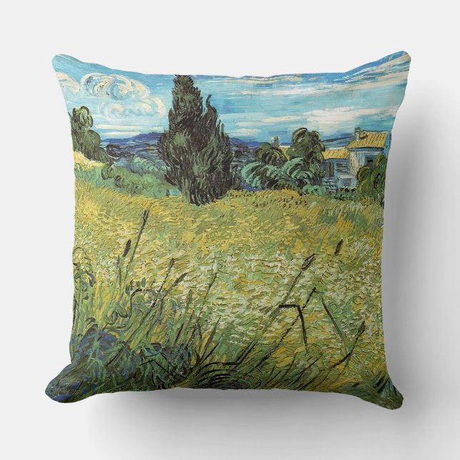 Green Wheat Field Vincent van Gogh Kissen (Vorderseite)