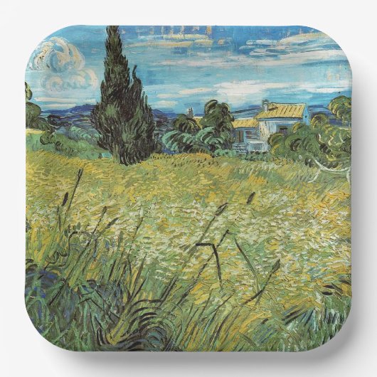 Green Wheat Field Vincent van Gogh Pappteller (Vorderseite)