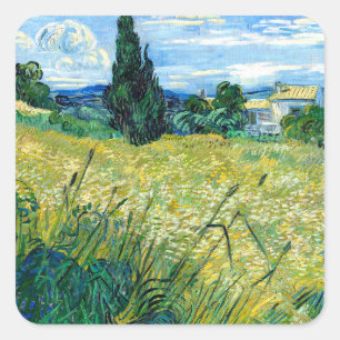 Green Wheat Field with Cypress (1889) Van Gogh art Quadratischer Aufkleber