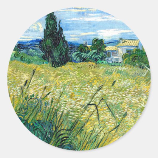 Green Wheat Field with Cypress (1889) Van Gogh Art Runder Aufkleber (Vorderseite)