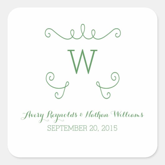 Green Whimsical Blühte Monogram Wedding Stickers (Vorderseite)