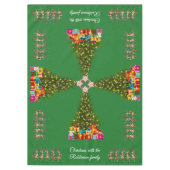 Green Whimsical Christmas Tree Quirky Reindeers Tischdecke (Vorderseite)