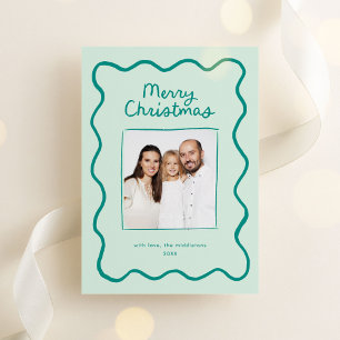 Green Whimsical Doodle Wavy Frame Weihnachtsweihna Feiertagskarte