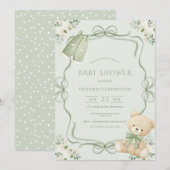 Green Whimsical Frame Vintage Bear  Einladung (Vorne/Hinten)