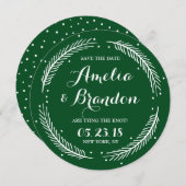 Green Whimsical Winter Kranz Save the Date Karte (Vorne/Hinten)