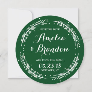 Green Whimsical Winter Kranz Save the Date Karte