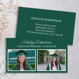 Green White 2 Foto Graduate Name Card Visitenkarte