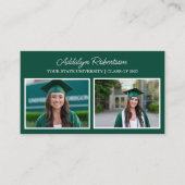 Green White 2 Foto Graduate Name Card Visitenkarte (Vorderseite)
