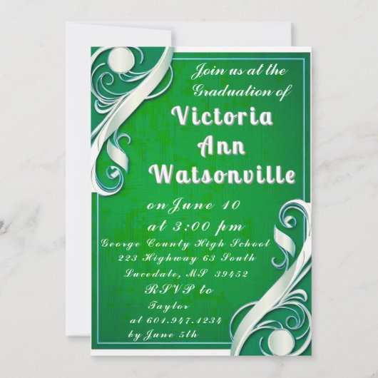 Green White Abschluss 2025 Einladung (Rückseite)