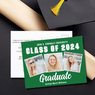 Green White Abschluss Foto Collage 2025 Graduate Ankündigungspostkarte