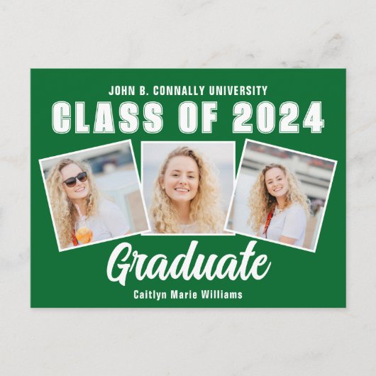 Green White Abschluss Foto Collage 2025 Graduate Ankündigungspostkarte (Vorderseite)