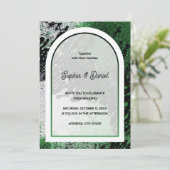 green white and black abstract fractal art wedding einladung (Stehend Vorderseite)
