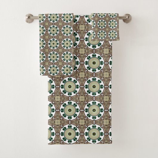 Green, white and brown mandala badhandtuch set (Insitu)