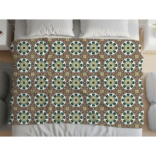 Green, white and brown mandala  fleecedecke