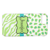 Green White Aquamarin Zebra Leopard Name Personali Case-Mate iPhone Hülle (Rückseite (Horizontal))