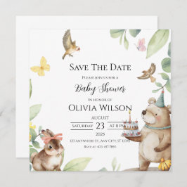 Green White Bird Babydusche Save the Date Karte