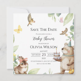 Green White Bird Babydusche Save the Date Karte