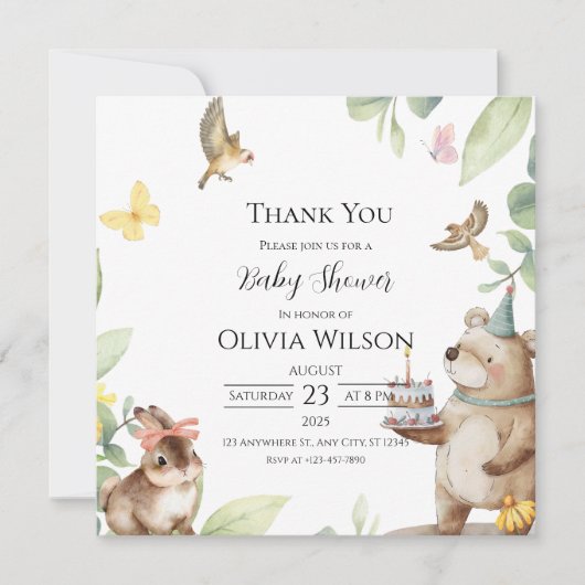 Green White Birds Baby Dusche Danke Karte (Vorderseite)