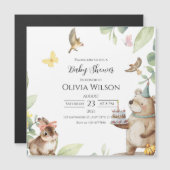 Green White Birds Baby Dusche Magnetkarte Magneteinladung (Vorne/Hinten)