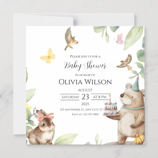 Green White Birds Baby Dusche Magnetkarte Magneteinladung (Vorderseite)