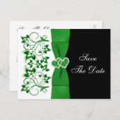 Green, White, Black Floral Save the Date Postkarte (Vorne/Hinten)