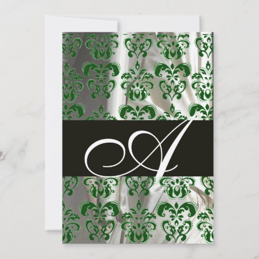 GREEN WHITE BLACK SILK DAMASK MONOGRAM CHAMPAGNE EINLADUNG (Vorderseite)