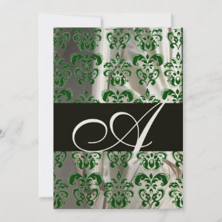 GREEN WHITE BLACK SILK DAMASK MONOGRAM CHAMPAGNE EINLADUNG