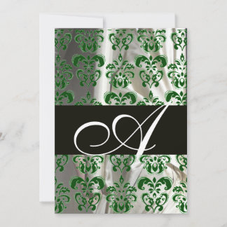 GREEN WHITE BLACK SILK DAMASK MONOGRAM EINLADUNG