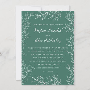 ]Green White Botanical Line Art Weditation Einladung