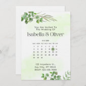 Green & White Botanical Wedding invitation Einladung (Vorne/Hinten)