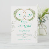 Green & White Botanical Wedding Invite Einladung (Stehend Vorderseite)