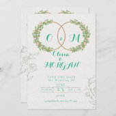 Green & White Botanical Wedding Invite Einladung (Vorne/Hinten)